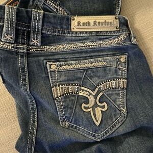 Rock Revival rana Easy Boot Women’s Jeans Size 34 y2k Embroidered Rhinestones